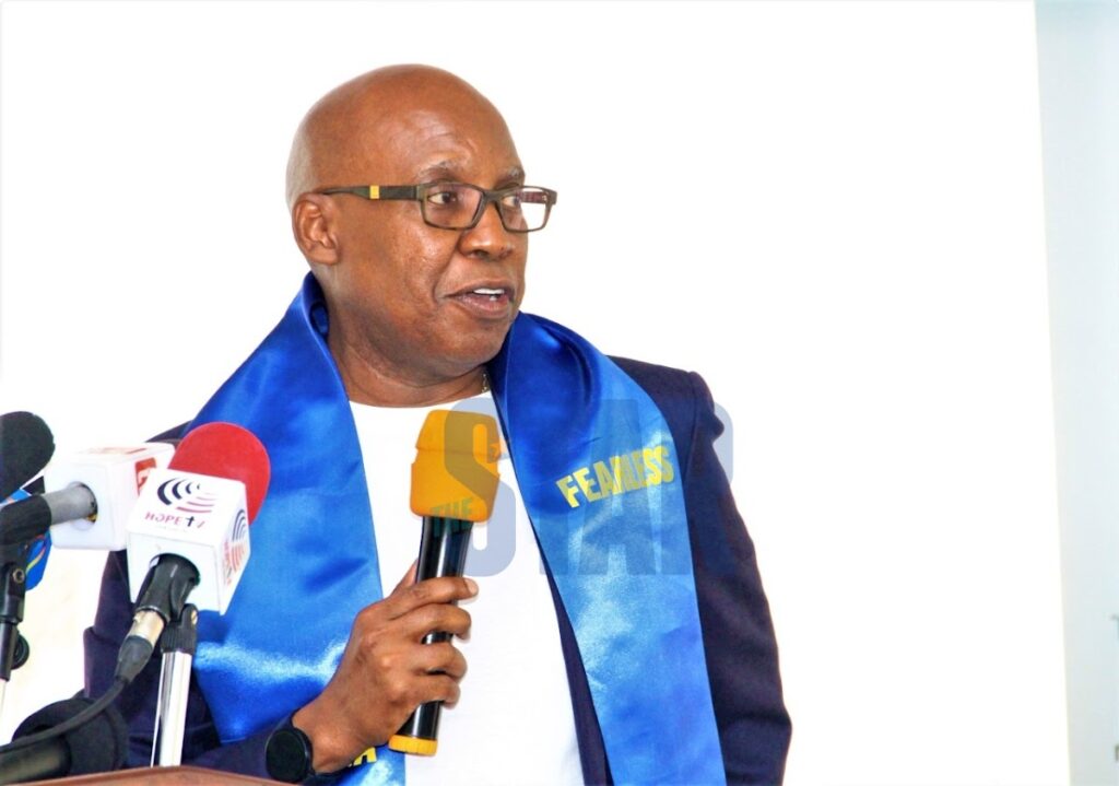 Presidential aspirant Jimi Wanjigi talks during the joining of Safina Party at Serena Hotel on March 9, 2022